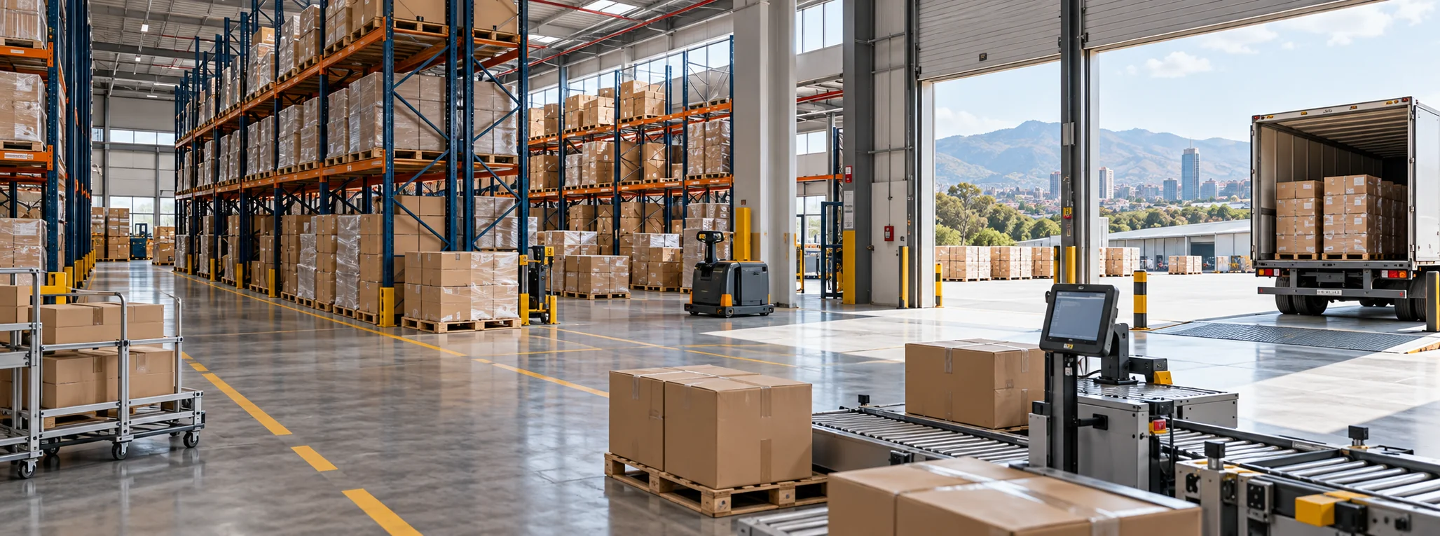 Generated concept of a logistics warehouse; not a customer facility.